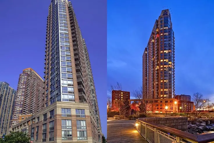 The Avalon Riverview community in Long Island City includes a pair of waterfront rental towers. (Images via Avalon Communities)