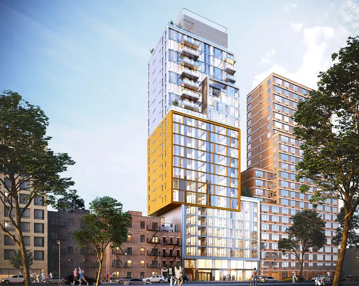 A new rendering released for a mixed-income rental tower coming to 345 East 33rd Street in Kips Bay (Credit: GF55 Architects)