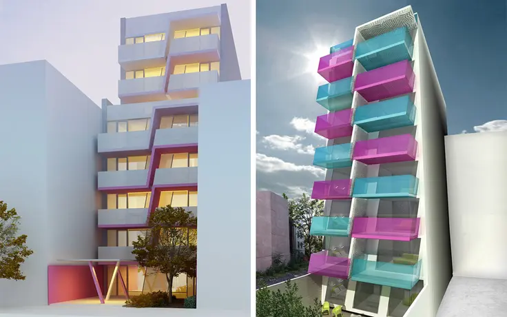 New design (left) tones down the original design's (right) pink and blue color scheme.