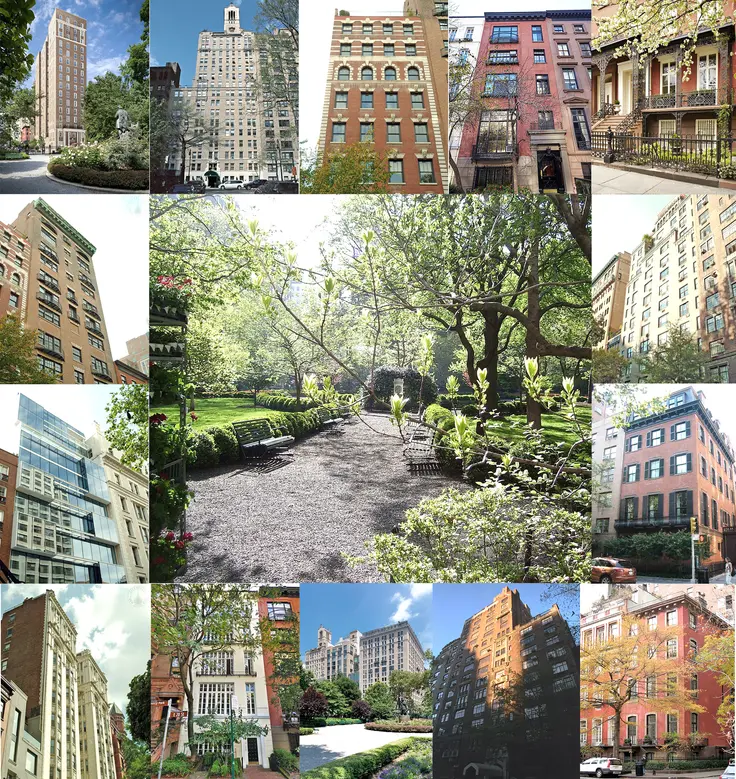 Gramercy Park and some of the residential buildings encircling it with key access