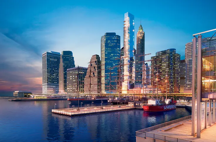 Rendering of 1 Seaport from the East River; Credit Willliams New York 