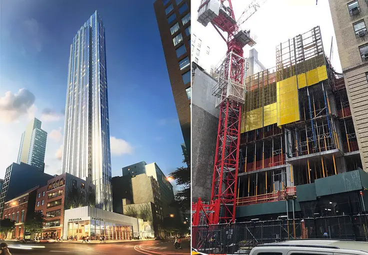 132 Madison Avenue rendering (L: Handel Architects) and construction (R: CityRealty)