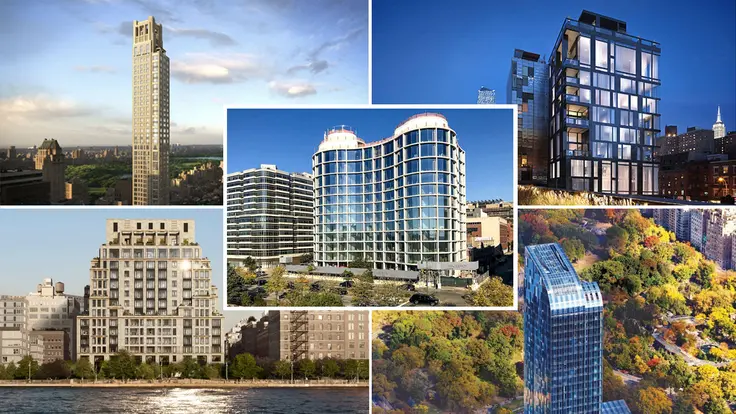Collage of a few of the highest-volume sales buildings of 2018: 520 Park Avenue, The Getty, 70 Vestry, and One57