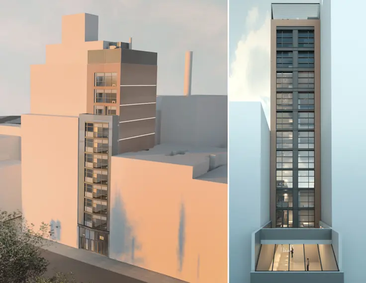 Early renderings of a new residential buildings coming to 11 Essex Street on the Lower East Side  (TRA Studio)