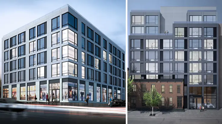 Two of AB Architekten's Clinton Hill properties, 531 Myrtle (left) and 100 Steuben Street (right) are nearing completion.
