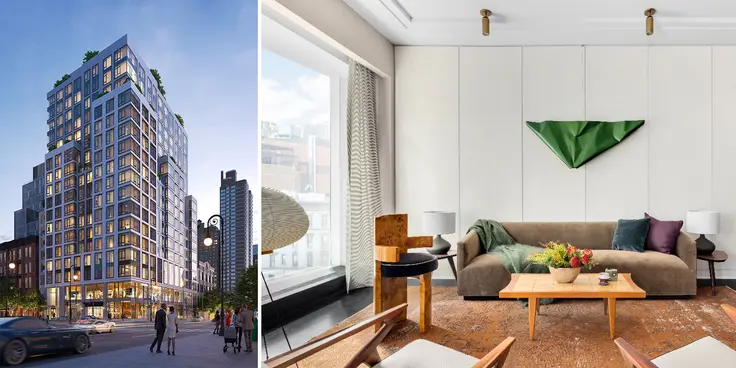 (l-r) All renderings of The Hayworth and model unit by Sam Amoia via Evan Joseph Photo
