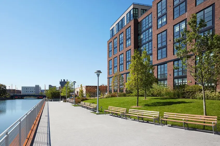 The waterfront complex at 363 and 365 Bond Street is built along a new waterfront esplanade.