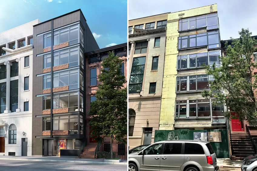 L: 11 West 126th Street rendering courtesy of The Bluestone Organization, R: Construction site photo by CityRealty