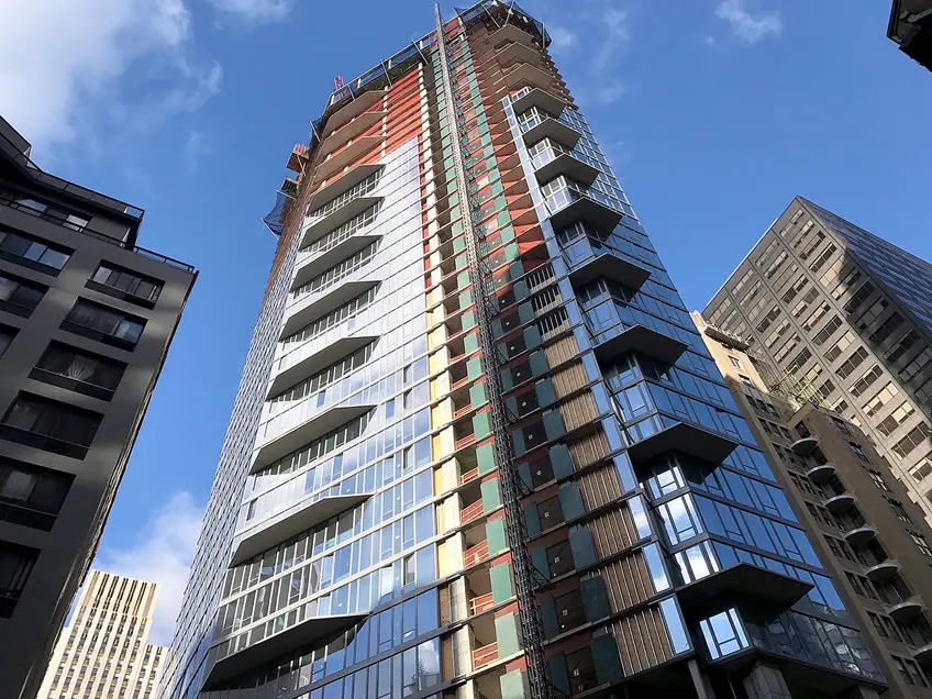 Looking up at the toppedout structure of 222 East 44th Street; CityRealty