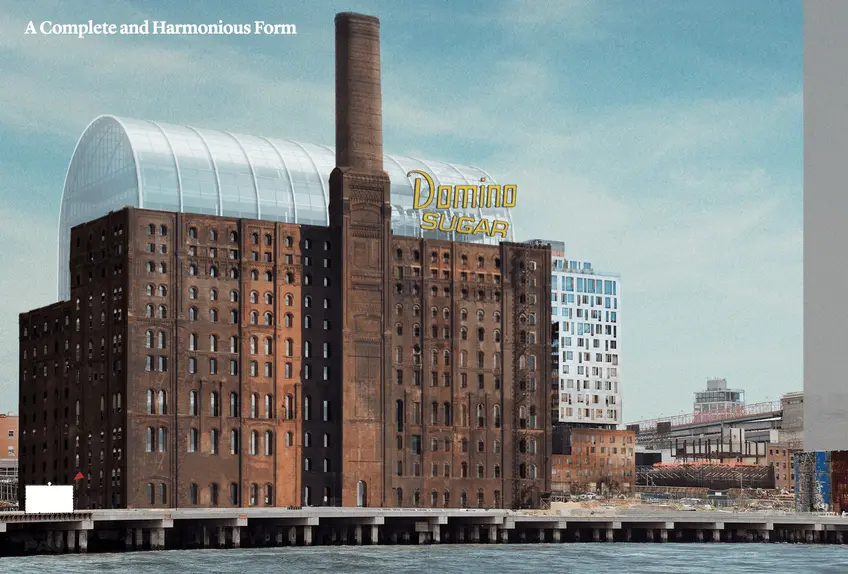 Rendering of Domino Sugar Refinery at 292-314 Kent (Practice for Architecture and Urbanism via Landmarks Preservation Commission)