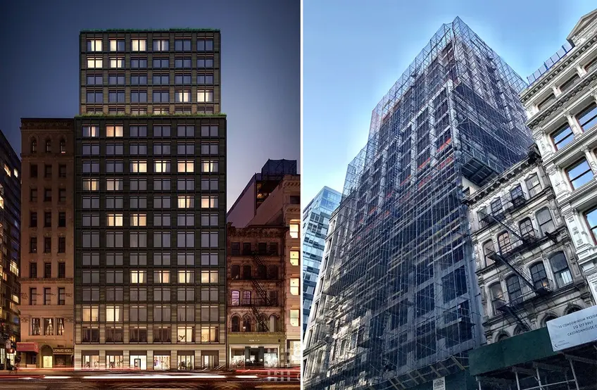 Rendering (l; Toll Brothers City Living) and photo (r; CityRealty) of 91 Leonard Street