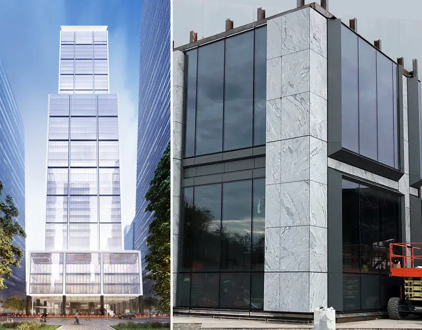 Rendering of 50 Hudson Yards with curtain wall mock-up via New Hudson Facades