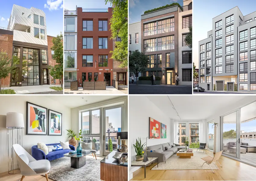 A bevy of boutique condos has risen throughout Brooklyn (top row l-r: 76 North 6th Street, 41 Newel Street, 800 Dean Street, and The Benny)