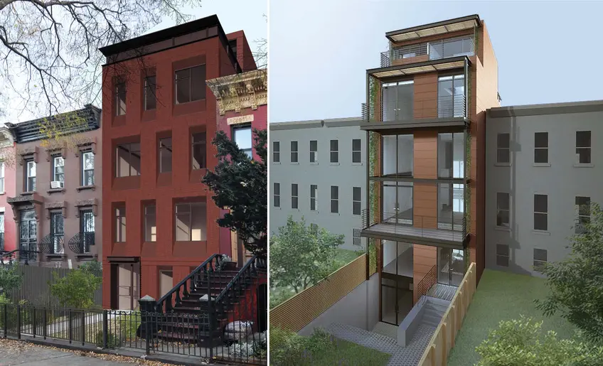 Front and rear renderings of 514 Halsey Street (Credit: Kane AIUD)