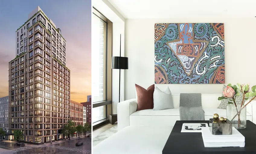 Rendering of 200 East 21st Street and photo of model unit #8C