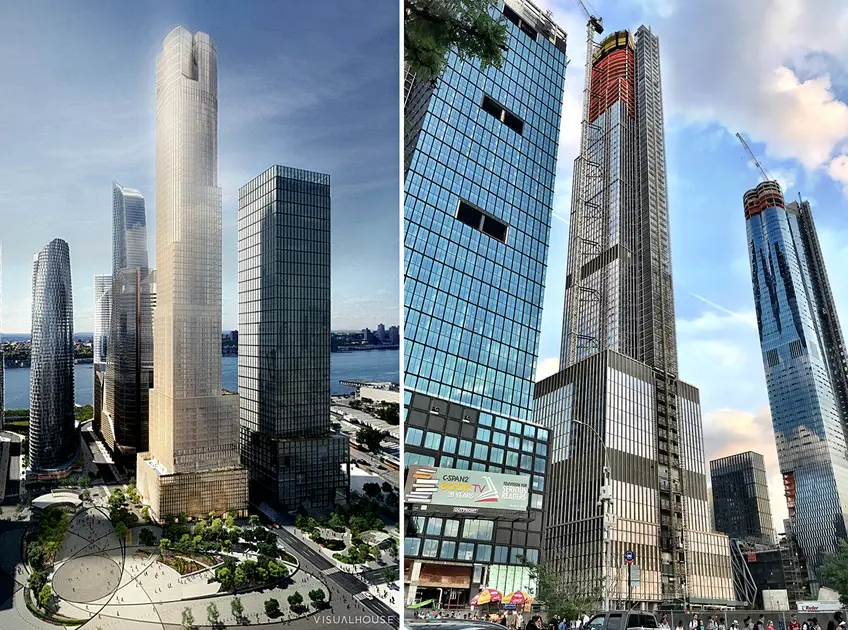 L: 35 Hudson Yards rendering courtesy of Related-Oxford, R: Construction photo by CityRealty