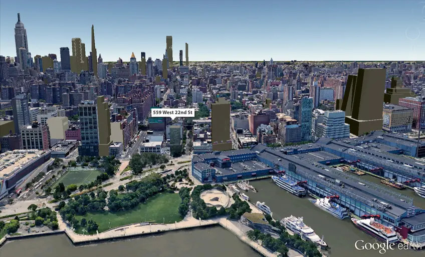Google Earth aerial of 559 West 22nd Street site; CityRealty