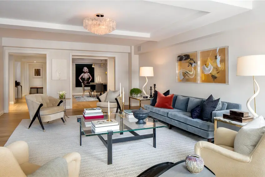 Model living room at 12 East 88th Street (Images courtesy of Douglas Elliman / Simon Baron Development)