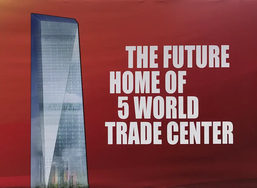 Rendering of 5 World Trade Center posted on site fence