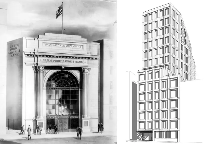 Architect???s illustration via Brooklyn Public Library; Drawing of 856 Washington Avenue via Valyrian Capital