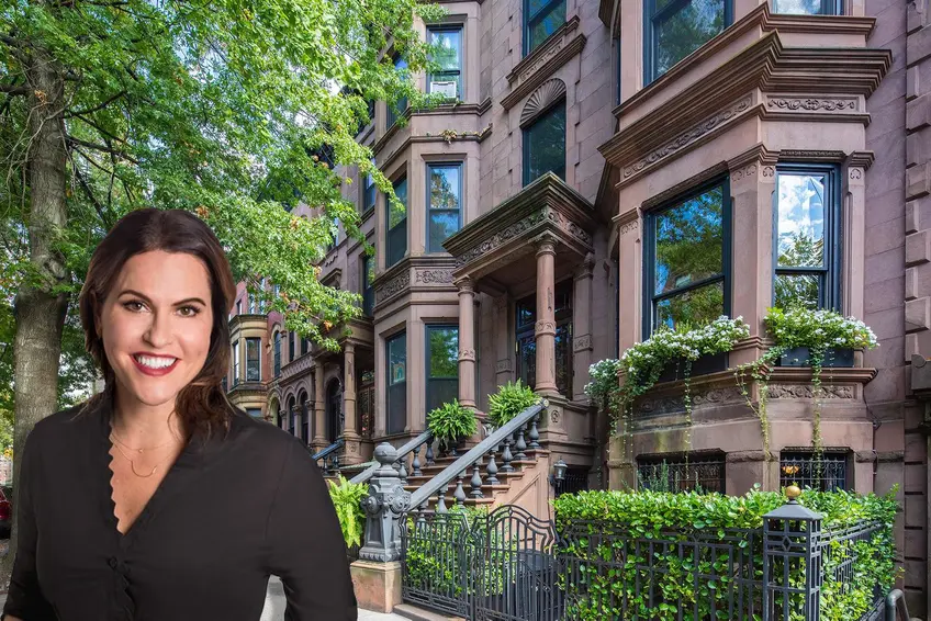 Lindsay Barton Barrett and the exterior of 43 Eighth Avenue in Park Slope (All images via Douglas Elliman)