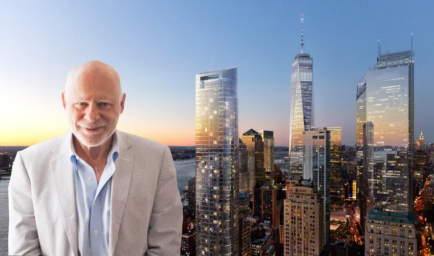 Time Equities, Inc. Chairman and Founder Francis Greenburger and a rendering of FiDi's 50 West Street (DBOX)