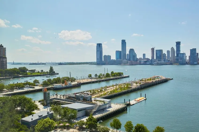 The TriBeCa section of Hudson River Park with Jersey City beyond
