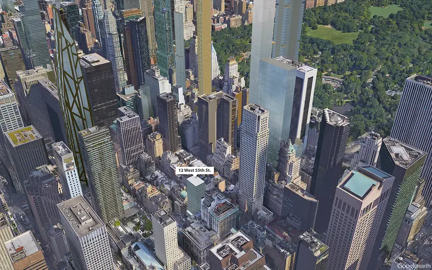Google Earth view showing location of 12-18 West 55th Street (CityRealty)