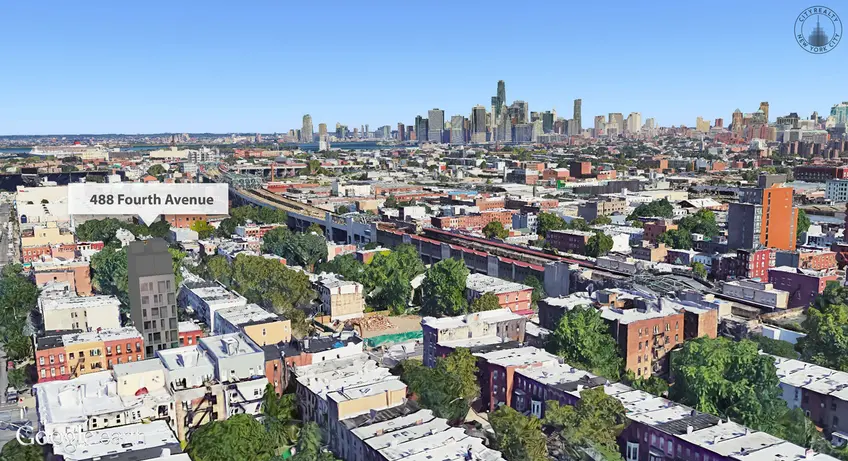 Aerial View of 10-Story Project Rising in Gowanus. 