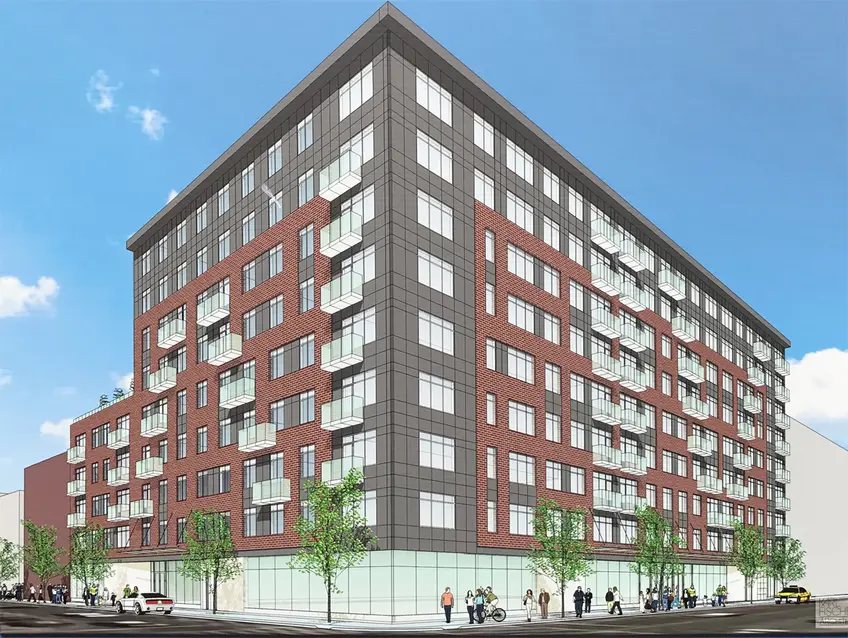 New rendering (Karl Fischer Architects) posted on construction fence of 948 Myrtle Avenue