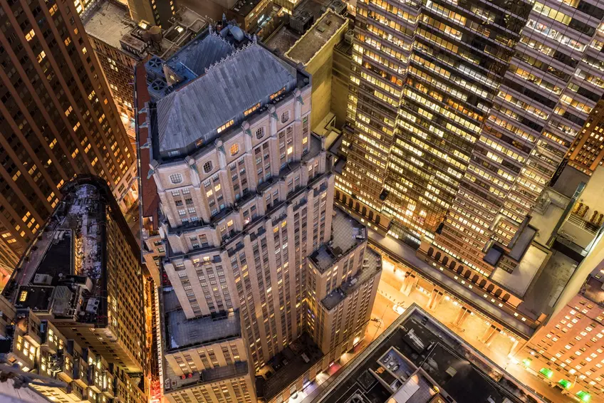 Aerial view of 63 and 67 Wall Street in the Financial District, via 63wallstreet.com