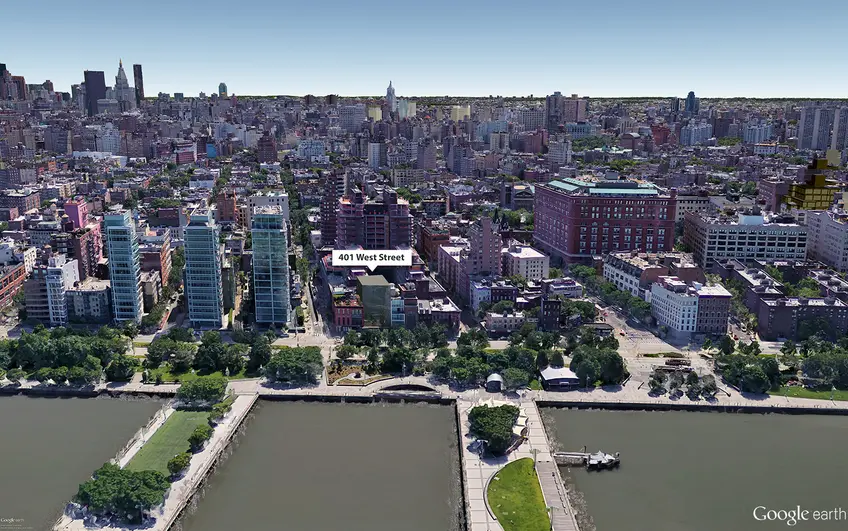 Google Earth aerial showing location of 401 West Street (CityRealty)