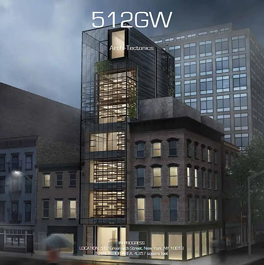 Rendering of the single-family townhouse under construction at 512 Greenwich Street; Credit: Archi-Tectonics 