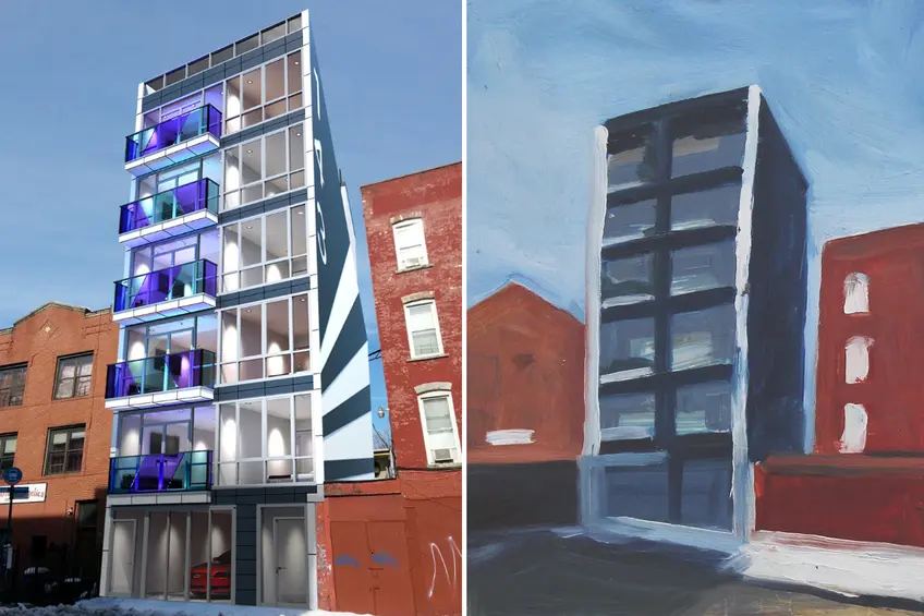 L to R: Old and New Rendering of 143 Meserole Street in Williamsburg
