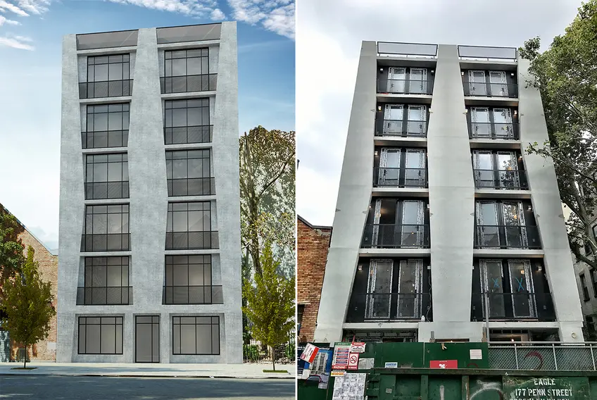 Rendering and photo of Harlem's 3 West 128th Street via J Goldman Design and CityRealty