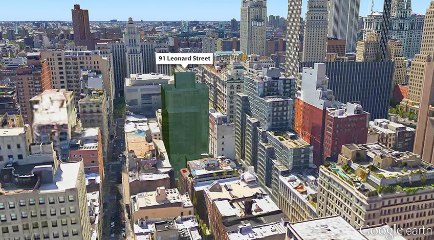 Google Earth View of the Proposed Building at 91 Leonard Street
