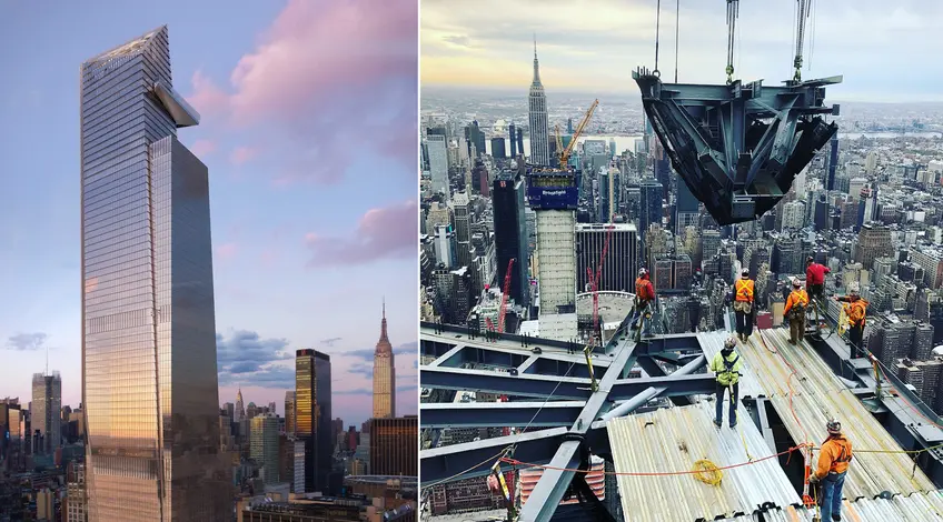 Rendering of 30 Hudson Yards and photo of observation deck installation via Related Companies 