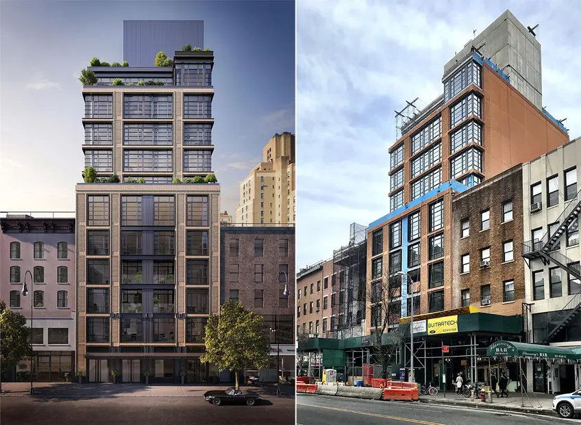 The D'Orsay rendering (l; Adellco) and construction (r; CityRealty)
