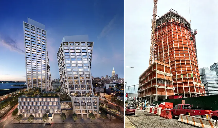 The XI rendering (l; Dbox courtesy of HFZ Capital Group) and photo (r; Ondel Hylton/CityRealty)