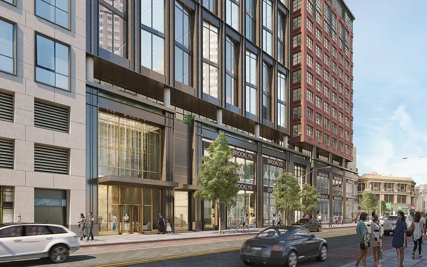 Rendering of 570 Fulton Street's lower floors which would have 2 floors of retail topped by 18 floors of offices. (http://570fulton.com/)