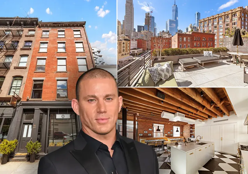 Channing Tatum and a Tribeca townhouse at 155 Duane Street he rented in 2012 (Compass)
