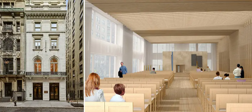 (l-r) Photograph of Park Avenue Synagogue via Frank Oudeman; all renderings via MBB Architects