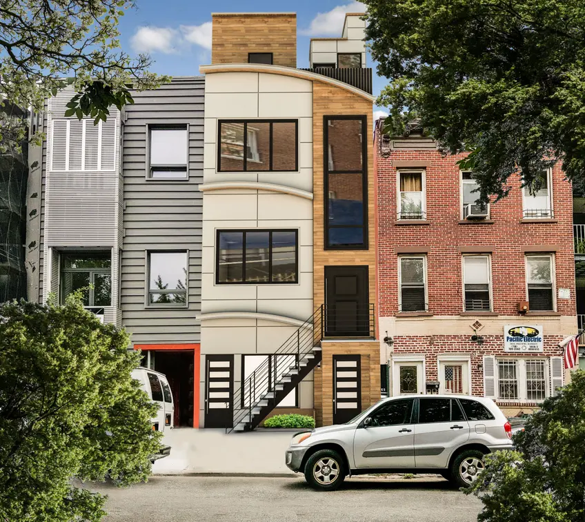 A rendering of the four-unit condominium coming to 953 Pacific Street in Crown Heights. The building will join other new residential buildings on block, with more under construction. 