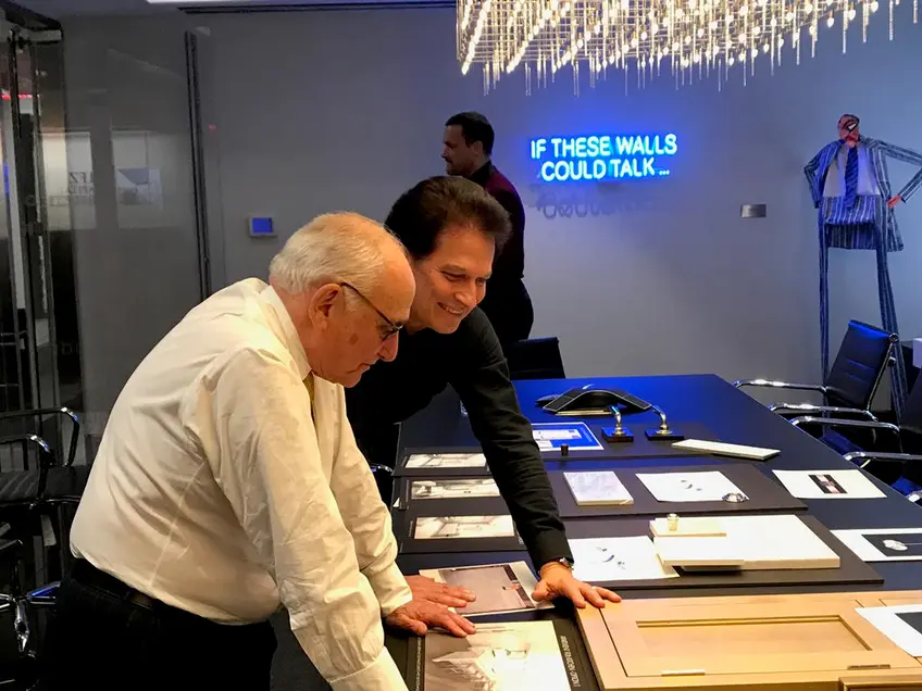 HFZ Chairman Ziel Feldman and architect Robert A.M. Stern review plans for the transformation of the historic full-block Belnord property into luxury condominiums.