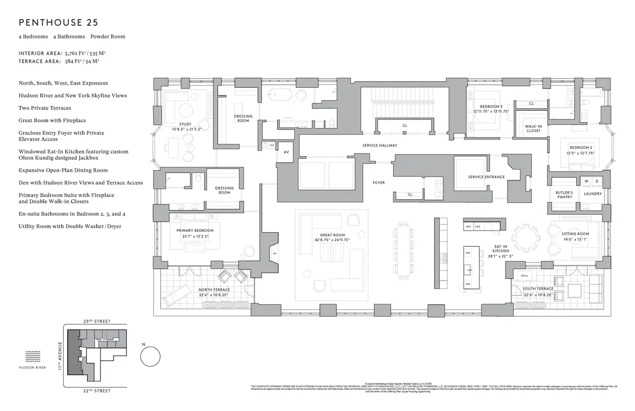 The Cortland, 555 West 22nd Street, Unit Ph25 - 4 Bed Apt For Sale For 